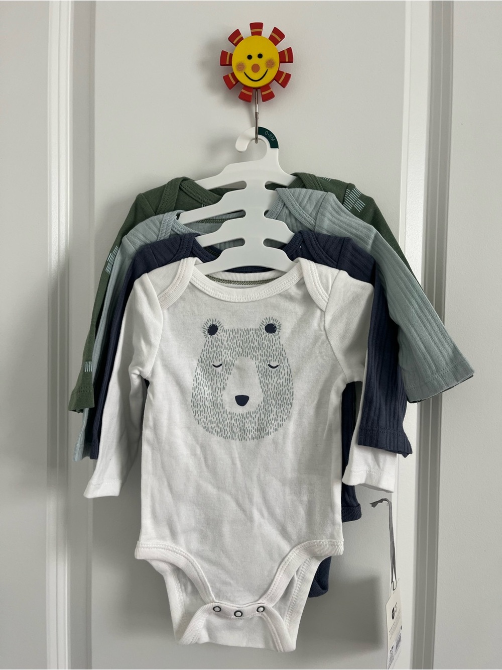 Target Baby Long-Sleeve Bear Graphic One-Piece Set - White, Green, Blue